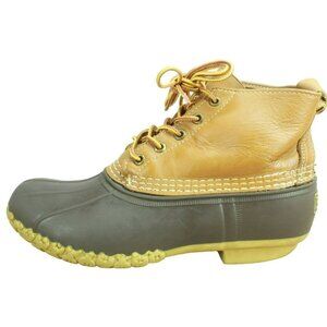 LL Bean Brown Leather Lace Up Round Toe Unlined Ankle Duck Boots Size 8 M